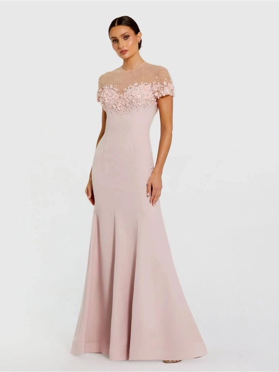 Mac Duggal Dresses & Skirts - Mac Duggal 11867 Pink Crepe Mermaid Gown With Beaded Illusion Neck Size 14 NWT